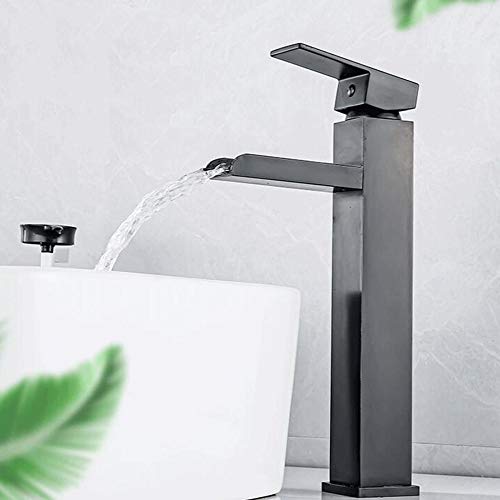 Mitigeur cascade noir pour grand lavabo en laiton design