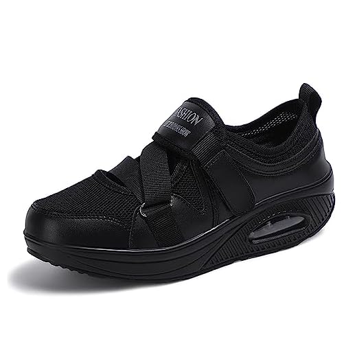 Zapatillas para Adelgazar Tamaño Zapatillas para Caminar Forma Plana Peso Zapatos de Aire Ligero Engrener elástico Deportes en Yoga Slip On No Cher Entrenadores en Malla Plana Verano,Nero,EU38