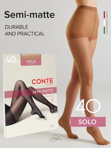 Image of Conte Solo 40 Denier Sheer Pantyhose for Women, Tights with Reinforced Toe | Sheer Stockings for Women, Semi-Matte Finish, Reinforced Panty, Lycra Fiber, Large Gusset XXL-3XL, Medias Para Mujer