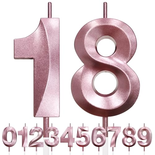 18th Candela di Compleanno Glitterata Oro Rosa, 3D Design Candele Numero, Decorazioni Cake Topper, Candela per Torta per Festa di Compleanno, Anniversario di Matrimonio, Decorazione di Festa
