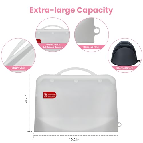 Silicone Microwave Steam Sterilizer Bags with Mini Oven Gloves, ZÜCÜBéBé Reusable Silicone Steaming Bags for Baby Bottles, Breast Pump, Accessories, Great for Home and On-The-Go, White (2PC) - Thumbnail 4