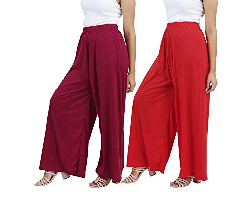 Image of Buy That Trendz Palazzo Pants for Women Rayon Elasticated Regular Fit Flared Wide Leg M to 6XL Pack of 2