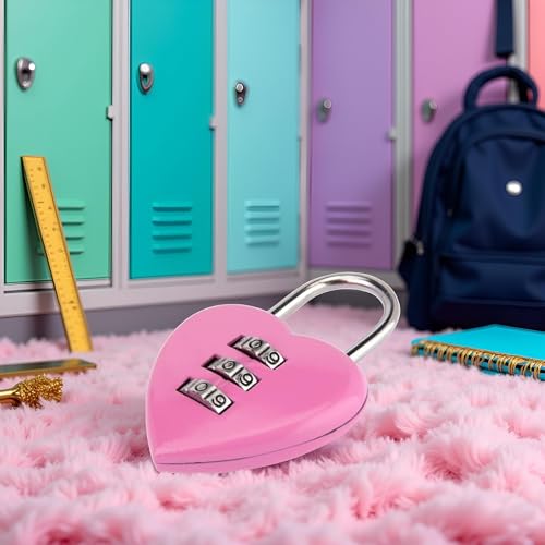 Image of 1PC Pink Love Heart Shape Combination Padlock for Girls Women, Mini 3-Digit Password Resettable Code Locker Lock for School Pink Lock for Locker Hardware Padlocks and Hasps Combination Locks
