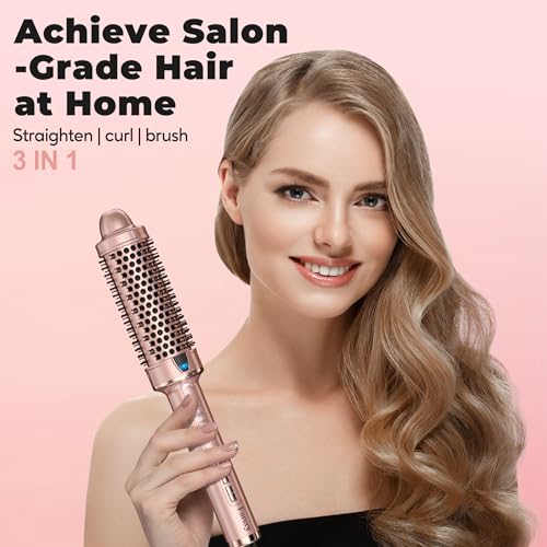 Farery Thermal Brush Ceramic Tourmaline Ionic Curling Iron, 38MM Hot Brush Create Root Volume & Loose Curls, Digital Display 5 Temperatures Heated Wand Volumizer, Dual Voltage - 2