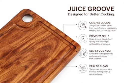 Image of Pure Neem Wood Chopping Board | Natural Anti-Bacterial Wooden Cutting Board for Kitchen | Knife Friendly, Durable & Eco-Friendly Board for Vegetables (Juice Groove Solid Chopping Board)