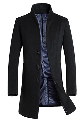 Lavnis Men s Trench Coat Long Wool Blend Overcoat Slim Fit Down Topcoat Thin Style Black L