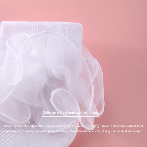 Dicry Women Big Ruffle Socks Double Lace Turn Cuff (Size 9-11, 3 Pairs)3