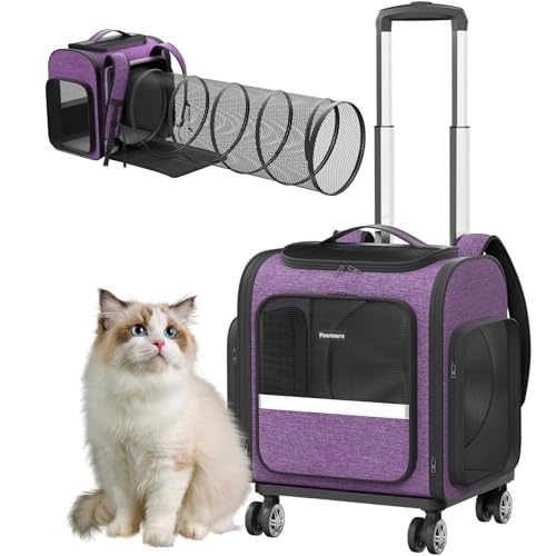 Rolling Cat Carrier with Wheels and Detachable Tunnel