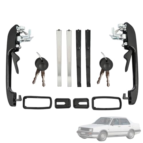 Magimaker Pair Front Left & Right Outside Exterior Door Handles Set w/Keys Replace 191837205 191837206 Compatible with VW Volkswagen Quantum Rabbit Golf Jetta 1981-1992 Black