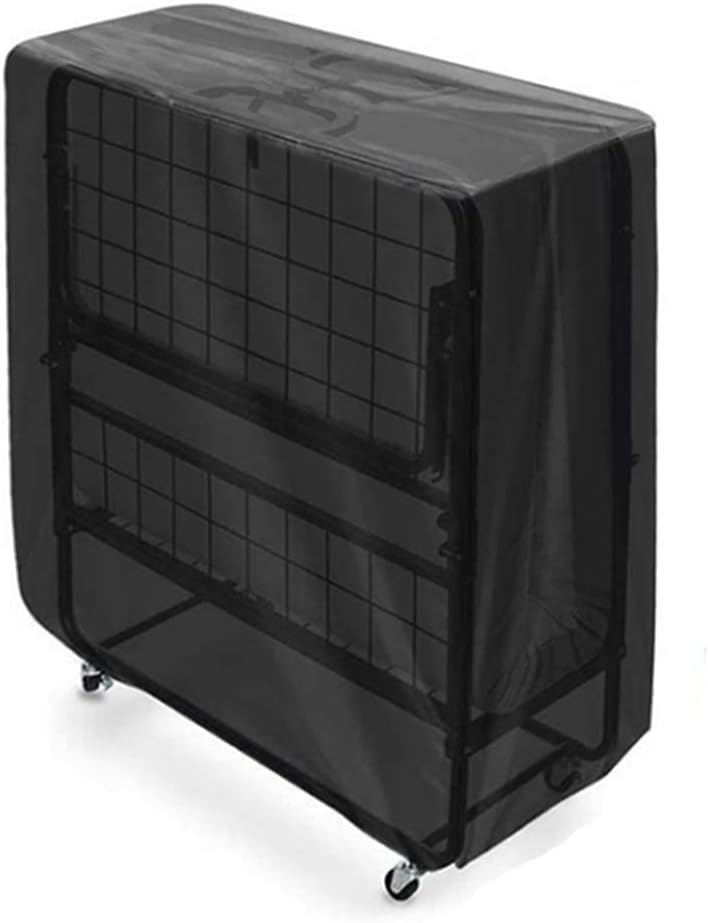 Rollaway Bed Cover SUNSURE 39"L x 15"W x 45"H Folding Bed Storage Cover for Single/Twin Size Waterproof Portable Foldable Guest Bed Cover with Zipper and Adjustable Drawstring (Black)