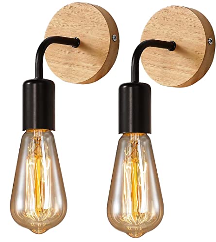Collwin Lámpara de Pared Vintage Interior,base de madera maciza,Aplique de la pared ajustable de 360° con base E27,luces laterales,iluminación decorativa para baño,pasillo,dormitorio(Sin bombillas)
