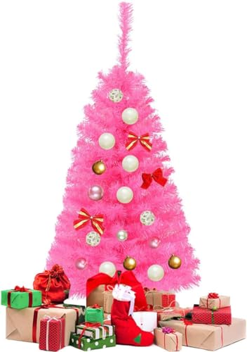 OFFICEJOY 3FT Artificial Tabletop Christmas Tree with Stand, Pink - Perfect for Home, Party, Office & Holidays