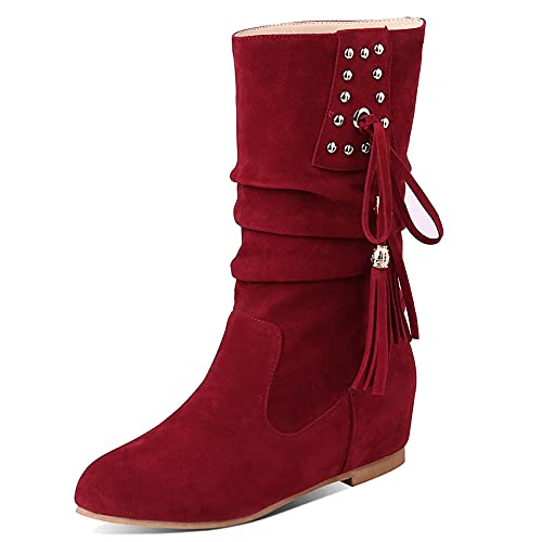 Bottes mi-mollet slouch femme souples décontractées avec talon rehausseur interne