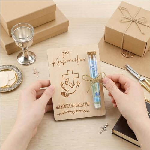 Konfirmation Geschenk, Geldgeschenk Konfirmation Verpackung Holz mit Reagenzglas, Kleine Konfirmationsgeschenk für Mädchen Jungen