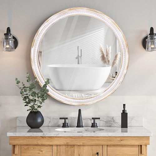 HOITUZYUS Farmhouse Round Wood Mirror 30 Inch, Rustic Boho Circle Decorative Mirrors for Bathroom, Living Room, Entryway, Bedroom, Hallway - Image 5