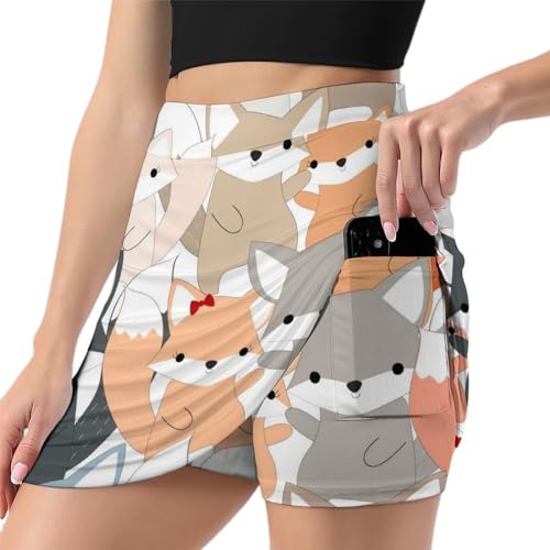 Jupe de tennis renard en dessin animé avec short intégré pour femme
