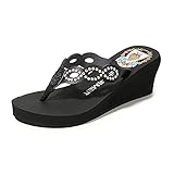 Style: Mode, Loisir LINNUO Tongs Compensees avec Strass Femme Pantoufle a Talon été Flip-Flops Sandales Plateforme de Plage (Noir,CN 35)