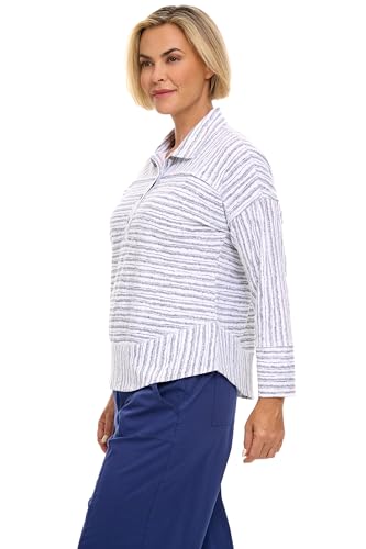 Habitat Clothes Escape Bali Stripe Cotton Slub Seaside Button Placket Long Sleeve Tee White2