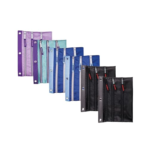 Image of Case-it Tri-Zip Pencil Case | 6-Pack | 5 Colors | PLP-180-C Assorted Colors