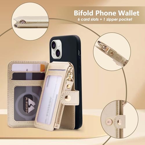 M-Plateau Small Wallet for Women, Phone Wallet with Zipper Coin Purse Credit Card Holder for Women Designed for iPhone 14 Plus Case (Gold)3