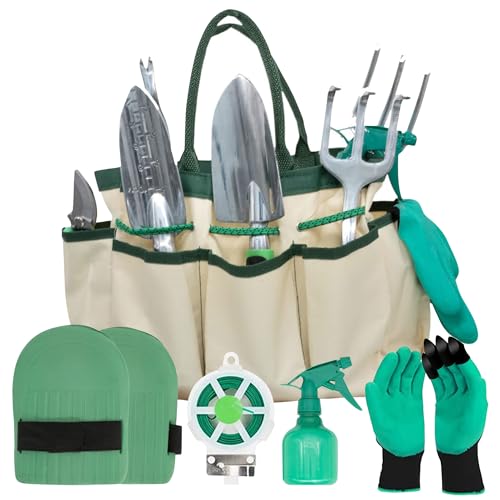 Green Haven 11-Piece Garden Tools Set with Storage Bag – Gardening Kit with Stainless Steel Hand Tools, Trowel & Fork Set, Non-Slip Handles – Gardening Tools for Planting, Weeding & Pruning