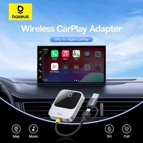 Image of Baseus Safe Journey Wireless CarPlay Adapter for iPhone (iOS 10-18), Plug & Play CarPlay Dongle with USB-C /USB-A, Compatible with 800+ Car Models (2016+), Fast Auto Connect & Stable Signal, Grey