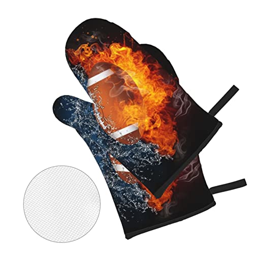 Football With Ice And Fire Oven Mitts And Pot Holders Sets 4 Pcs Heat Resistant Pads Non-Slip Bbq Gloves For Kitchen,Cooking,Baking,Grilling #TOP2