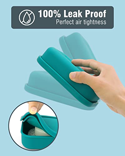 Enhanced Leak Proof Travel Soap Case, AIMAIAIMAI Silicone Soap Container with Draining Layer, Portable Bar Soap Holder for Bathroom, Camping, Gym, Easy to Clean (Green)