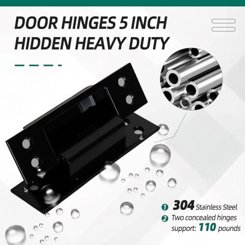 Riyhch 5 Inch Hidden Door Hinge, Black 304 Stainless Steel Heavy Duty Invisible Hinge 120 Degree 3mm Thicknesse 4 PCS