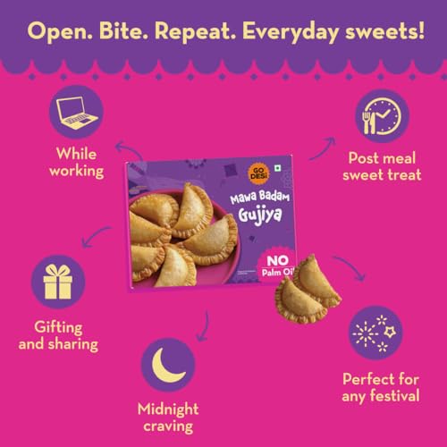 Image of GO DESi - Mawa Badam Gujiya | No Palm Oil | Holi Sweets | Holi Gifting | 400 grams
