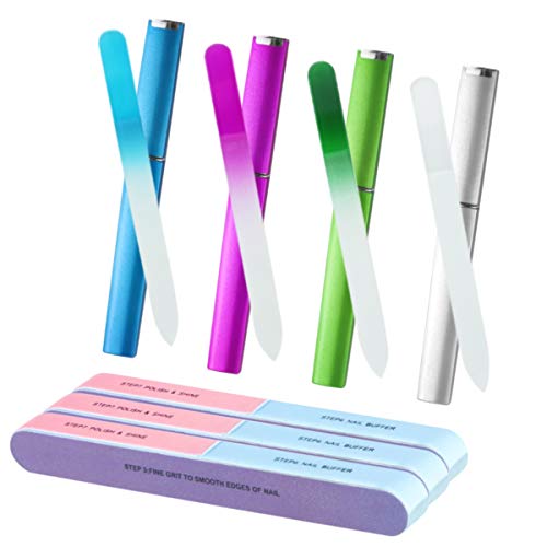 Glass Nail File, Fercaish Crystal Nail Files with Case, Double Sided Etched Filing Surface Finger Nail Files, Professional Manicure Nail Care