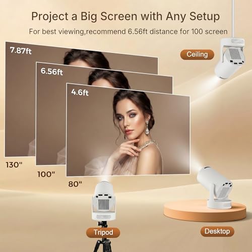 Image of Mini Projector with Wifi and Bluetooth, 1080P Portable Projector with 5W Speaker, Auto Vertical Keystone&180 Rotatable, 200Ansi Moive Proyector for Outdoor Bedroom