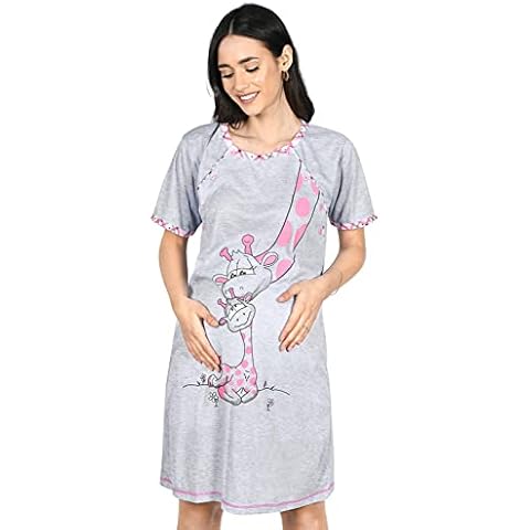Mija - 2 in1 Maternity & Nursing/Breastfeeding Cotton Nightdress 2050 (S / UK8, Pink) Cover