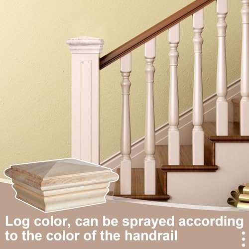 Image of Geetery 2 Pcs 4 x 4 Wood Newel Post Cap Fence Post Cap for Fence Topper Top Resistant Decking Caps for Outdoor Fences, Mailboxes and Decks (Poplar Wood)