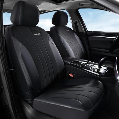 Image of Coverado Car Seat Covers Full Set, Automotive Seat Covers 5-piece, Leather Car Protectors 5 Seats, Black Auto Seat Covers Spill-Proof Design Universal Fit for SUV, Vans, Sedan, Truck