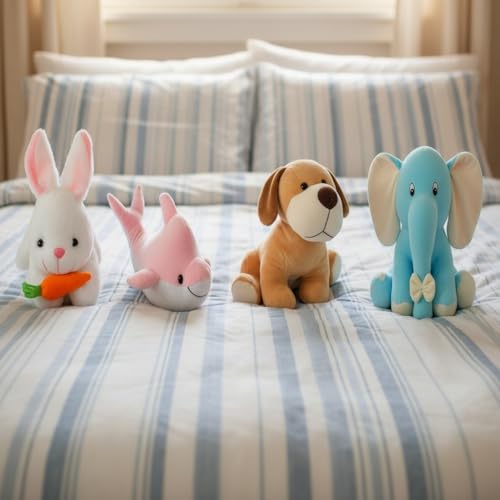 Image of Pack of 4 Elegant Soft Toys Combo Set (Rabbit-Pink Dolphine-Dog-Blue Appu)
