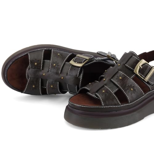 Image of Platform Sandals for Women Chunky Ankle Buckle Casual Open Toe Comfortable Flower Decoration Fisherman Sandals