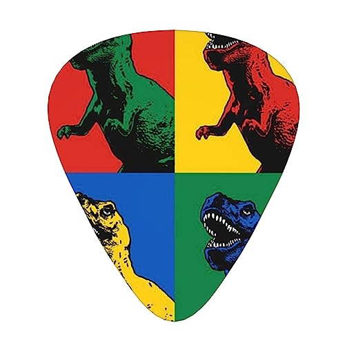 赤黄青緑恐竜 ギターピック Guitar Pick 12枚セット ティアドロップ型 エレキギター/アコースティックギター/クラシックギター/ベース等の練習に最適な12枚セット