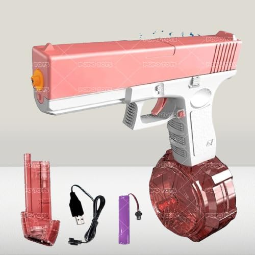 Image of High Pressure Glock Summer Pool Electric Water Gun | Automatic Squirt Gun with Range 30-35 Feet - Baby Pink | Dual Static Magzine