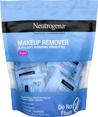 Image of Neutrogena Makeup Remover Wipes, Daily Single Face Cleansing Towelettes, Makeup Removing Cleansing Wipes Removes Dirt & Oil, Alcohol-Free Face Towelettes, 20 ct (Pack of 6)