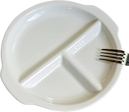 Placa de comedor de 3 compartimentos de material de cerámica de 8 pulgadas Placas divididas blancas redondas, placa de control de Porton