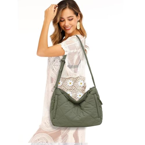 Image of Puffer Hobo Bag for Women Large Quilted Puffy Handbag Lightweight Quilted Carryall Shoulder Bag for Work Travel Gym