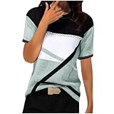 Tops for Women Trendy Summer Short Sleeve Crewneck Colorblock Basic T Shirts Loose Fit Casual Vintage Going out Blouse, A01_mint Green, Small