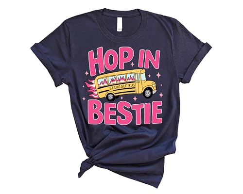 Hop In Bestie Struggle Bus T-Shirt, Humorous Mental Health T-Shirt for Friendship, Ideal Gift for Close Friends, Funny Struggle Bus Design for Best Friends (NAVY, YOUTH SMALL) -  ORELET
