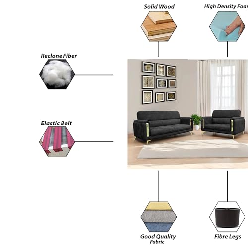 Image of Casaliving Gelio 3+2 Seater Sofa Set for Living Room (Black Colour) Premium Fabric Sofa