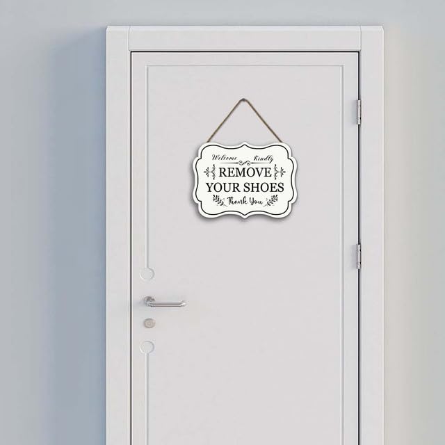 Cartello In Legno Togli Le Scarpe Per Porta - Frase In Inglese, Rustico 25x20 Cm - 2
