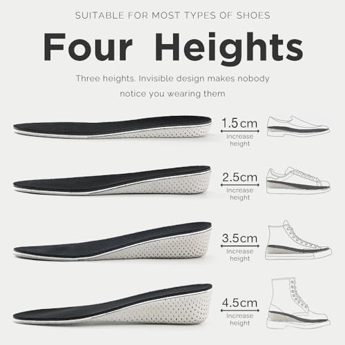 Image of 1Pair Memory Foam Invisible Height Increasing Insoles Soft Breathable Heel Lifting Inserts Pain Relief Heel Lift Height Booster for Unisex Men Women