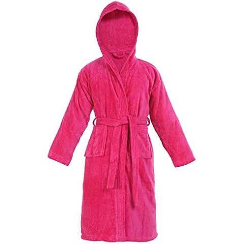 Sapphire Collection Kids 100% Cotton Bathrobe Hooded Terry Towelling Shawl Collar Bath Robe Bath Robe Dressing Gown 7 Colours Age 8-14 Cover
