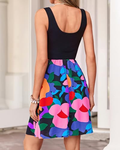 KIRUNDO Summer Dresses for Women 2026 Sleeveless Boho Floral Mini Dress Tank A Line Flowy Beach Vacation Resort Wear Sundress(Floral Black Multicolored, Large) — view 3