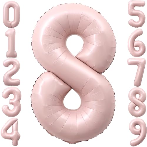 Image of 40 Inch Light Pink Number 8 Foil Big 0-9 Giant Digital Balloon | 8th for Birthday Anniversary Graduation Decorations